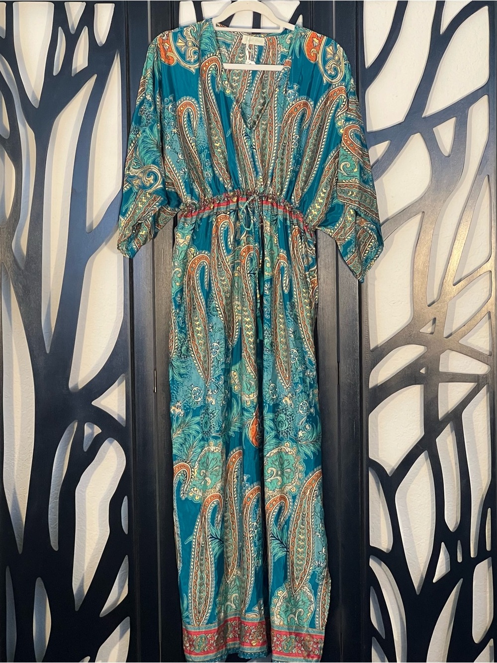 Powell Craft Aspen Women's Maxi Dress Turquoise Paisley Viscose Fabric Batwing S